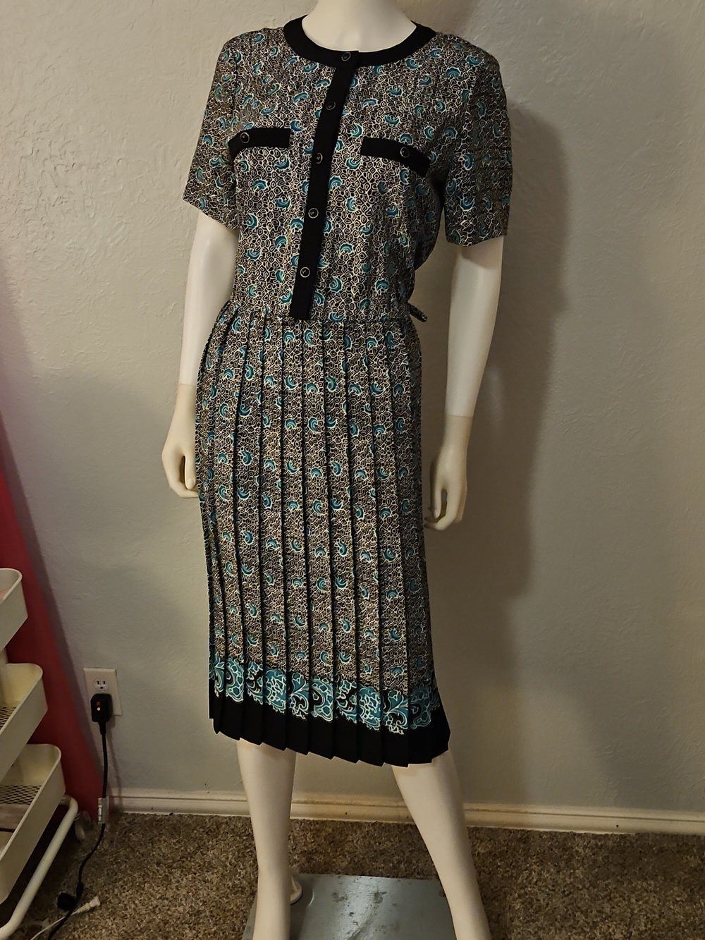 BRELI ORIGINALS 1980s Paisley Pleated Accordian Shirt Dress - Picture 3 of 8